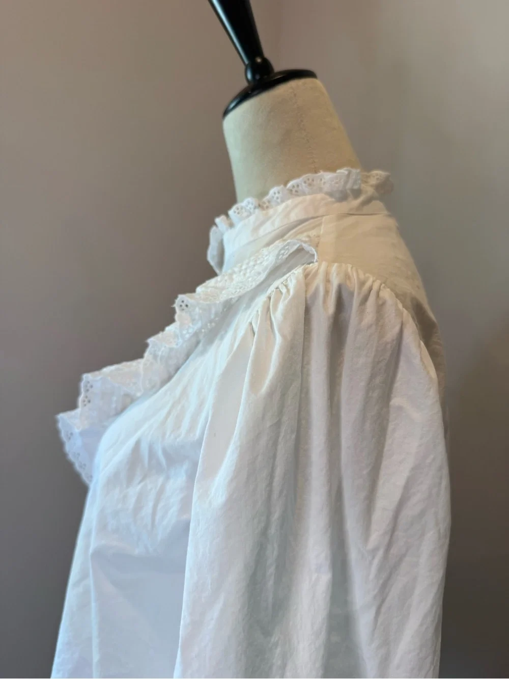 Zara Lace Ruffle Victorian-Style White Button-Up Blouse